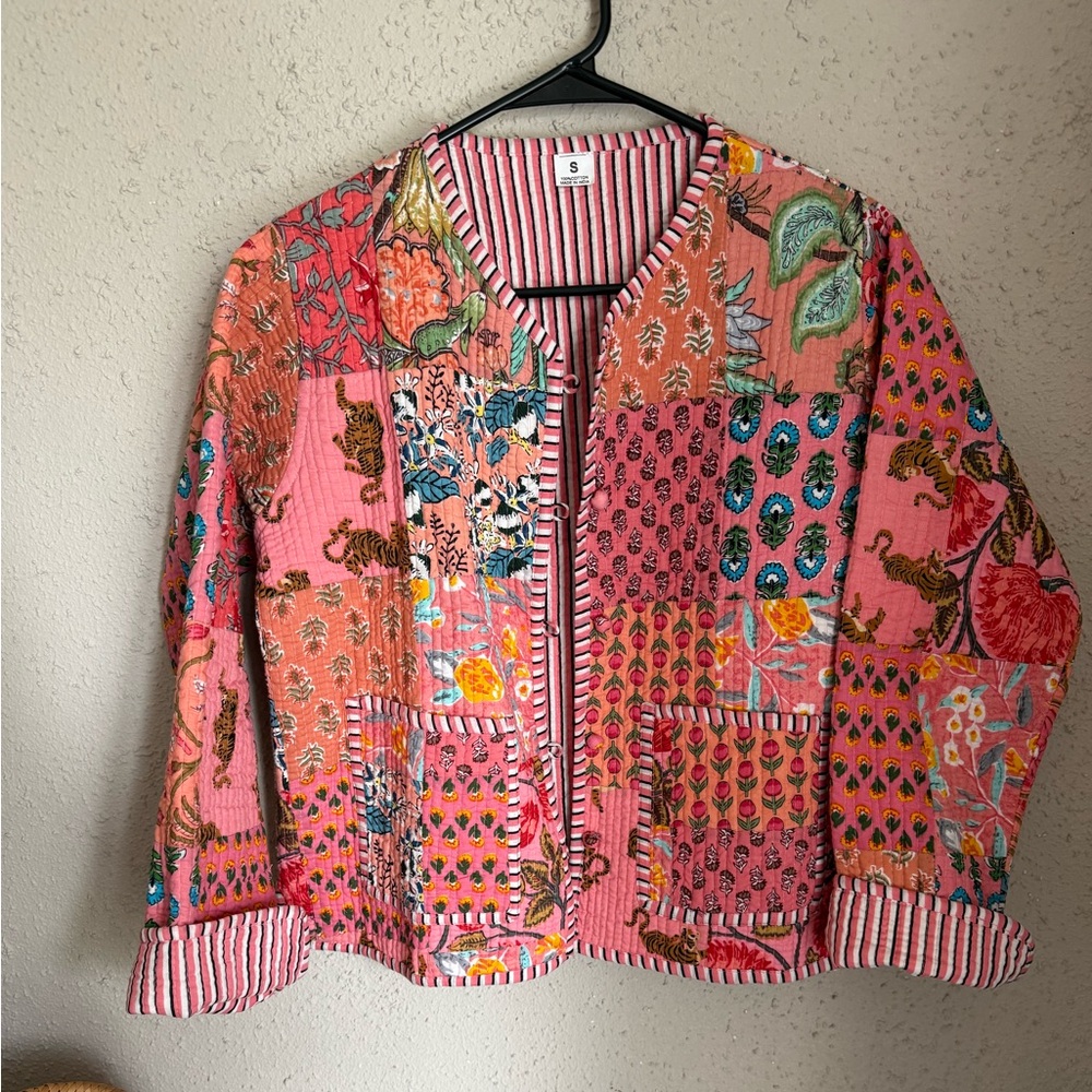 Women's Pink Patchwork Quilted Cotton Jacket